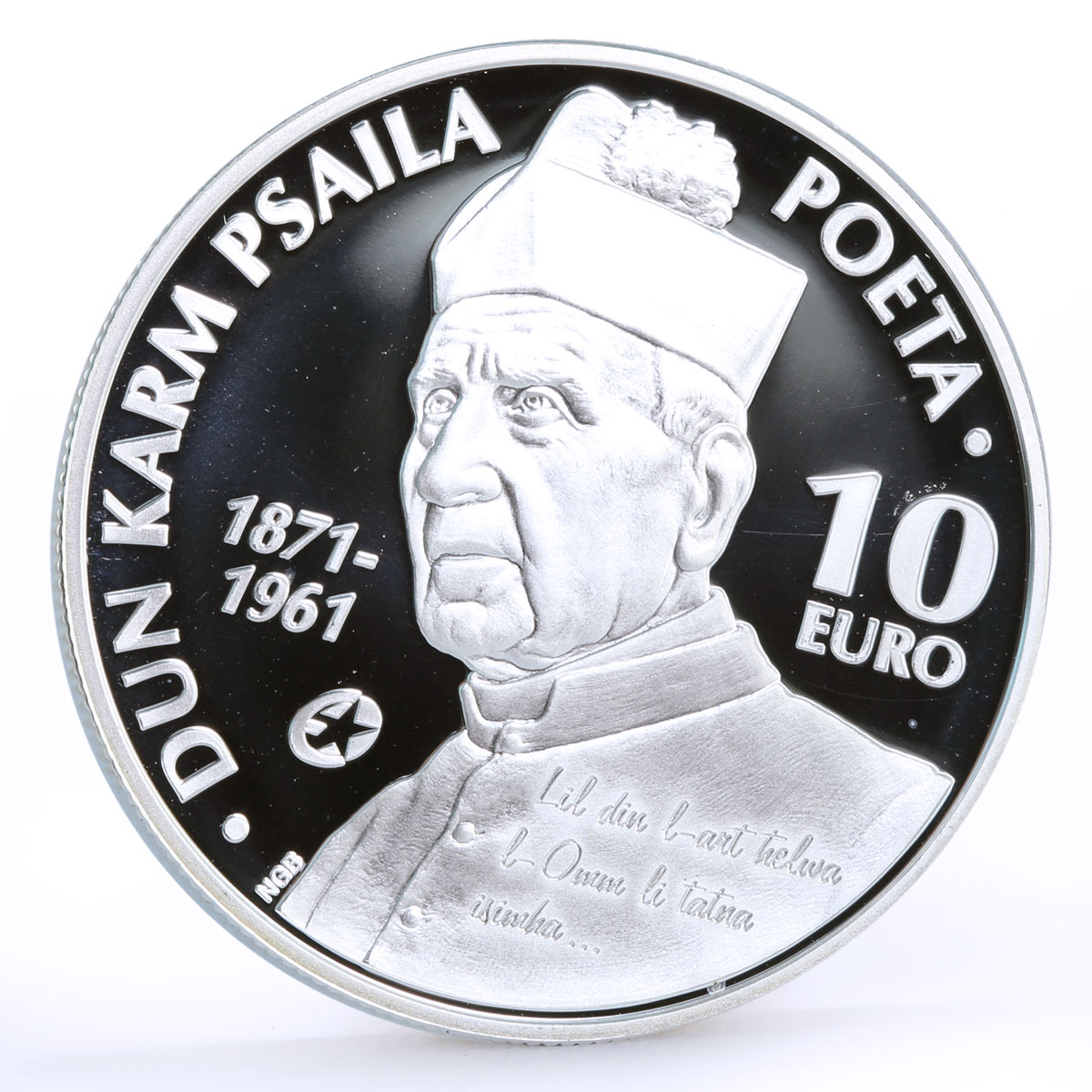 Malta 10 euro Poet Dum Karm Psaila Poetry Literature proof silver coin 2013