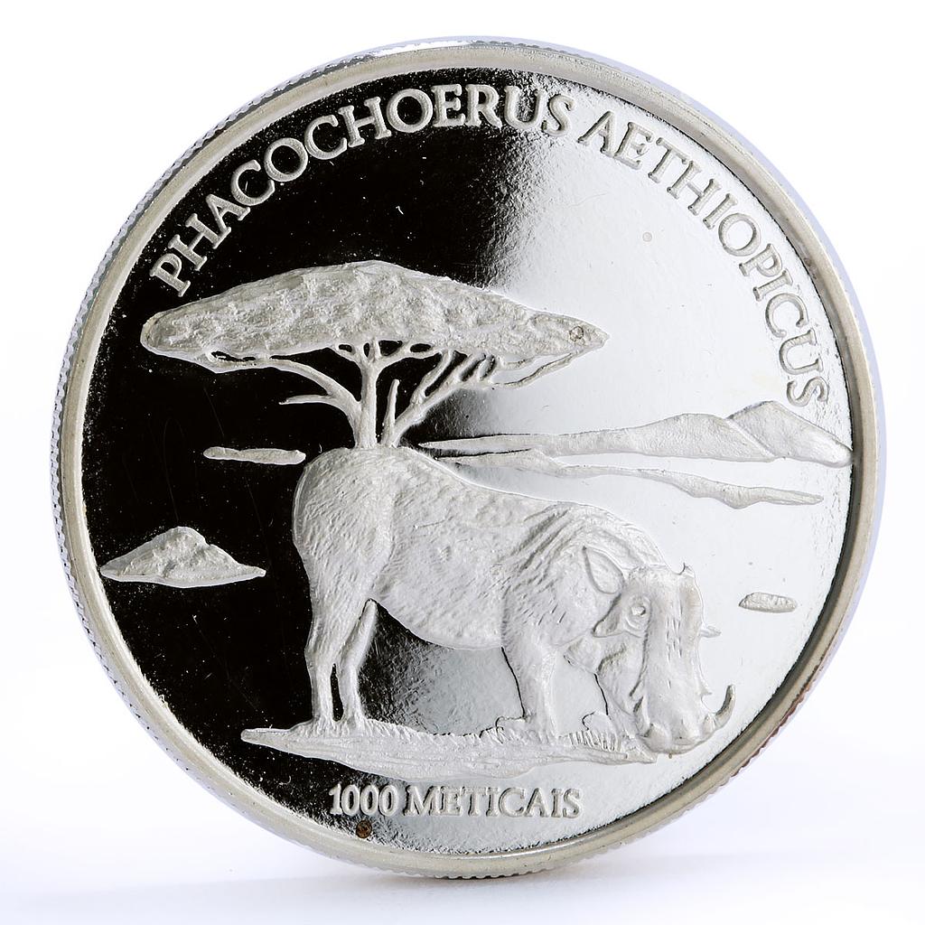 Mozambique 1000 meticais Endangered Wildlife Desert Warthog silver coin 2004