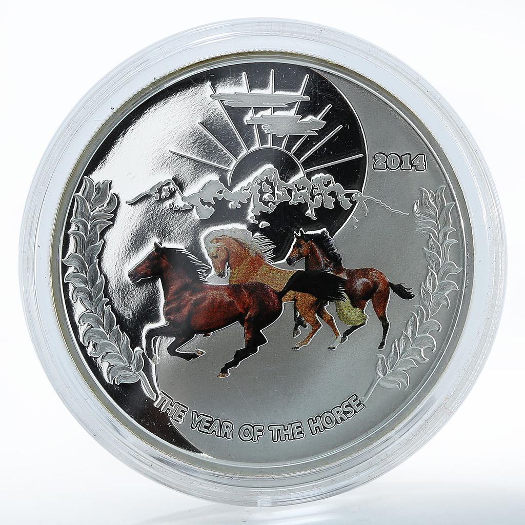 Tokelau 1 $ Lunar Calendar Year of the Horse Ying Yang Horses silver coin 2014