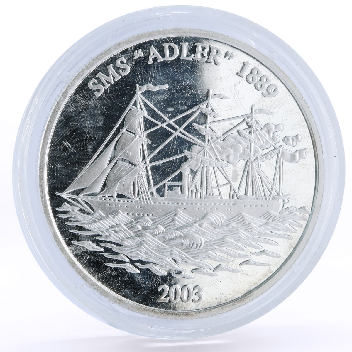 Samoa 10 dollars SMS Adler Ship Clipper Steamer proof silver coin 2003