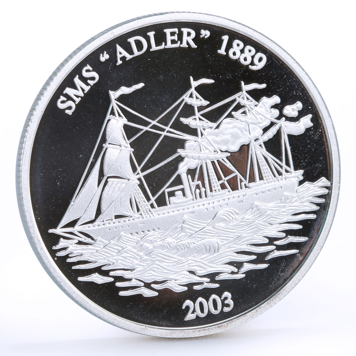 Samoa 10 dollars SMS Adler Ship Clipper Steamer proof silver coin 2003