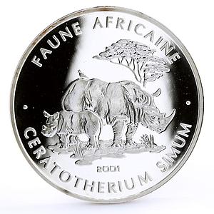 Chad 500 francs Endangered Wildlife Rhinoceros Fauna proof silver coin 2001