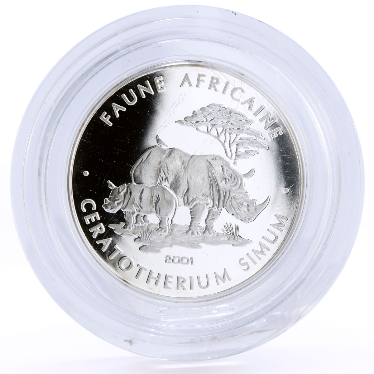 Chad 500 francs Endangered Wildlife Rhinoceros Fauna proof silver coin 2001