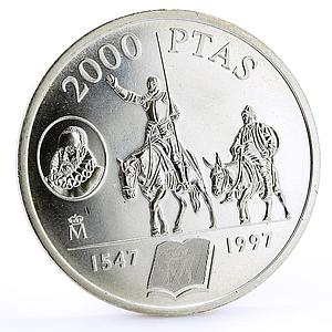 Spain 2000 pesetas Miguel Cervantes Don Quixote Literature silver coin 1997