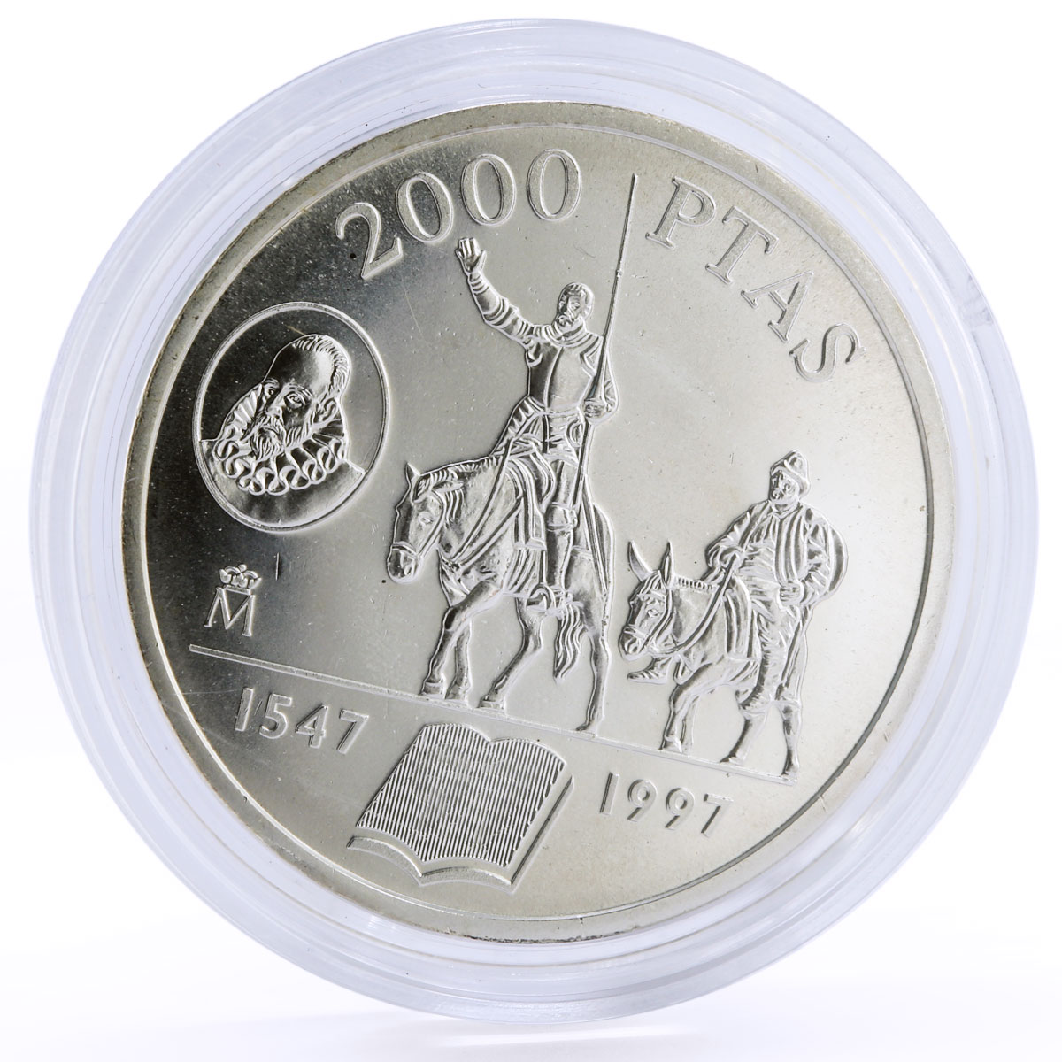 Spain 2000 pesetas Miguel Cervantes Don Quixote Literature silver coin 1997