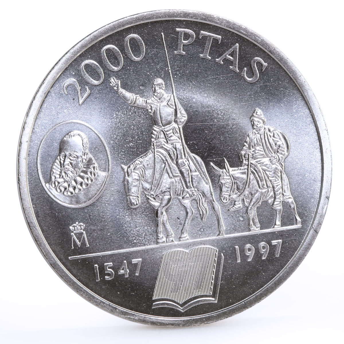 Spain 2000 pesetas Miguel Cervantes Don Quixote Literature silver coin 1997