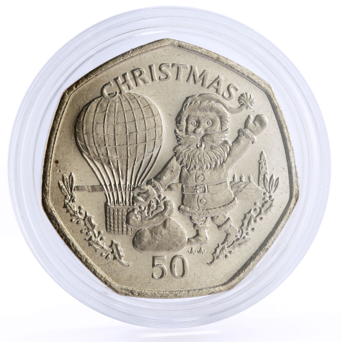 Gibraltar 50 pence Holidays Christmas Santa Claus Air Baloon CuNi coin 1994