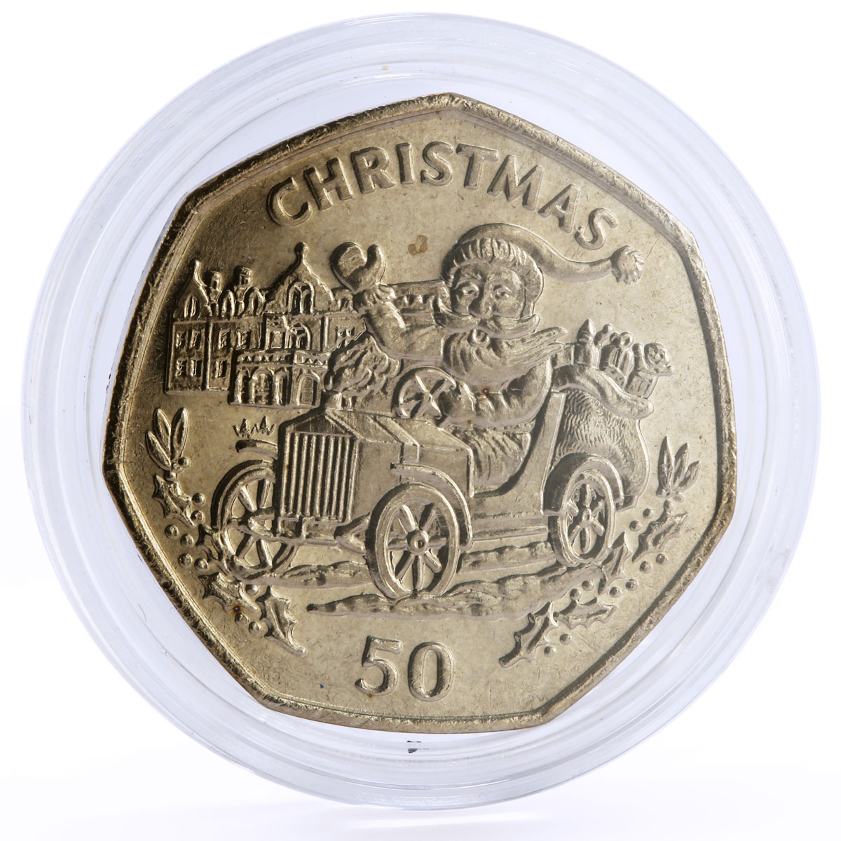 Gibraltar 50 pence Holidays Saints Christmas Santa Claus in a Car CuNi coin 1993