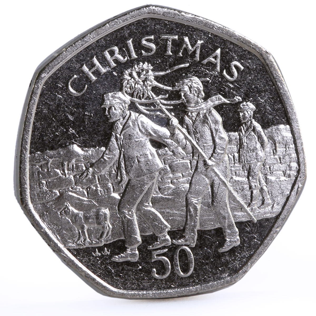 Isle of Man 50 pence Holidays Saints Christmas The Wren Hunt CuNi coin 1994