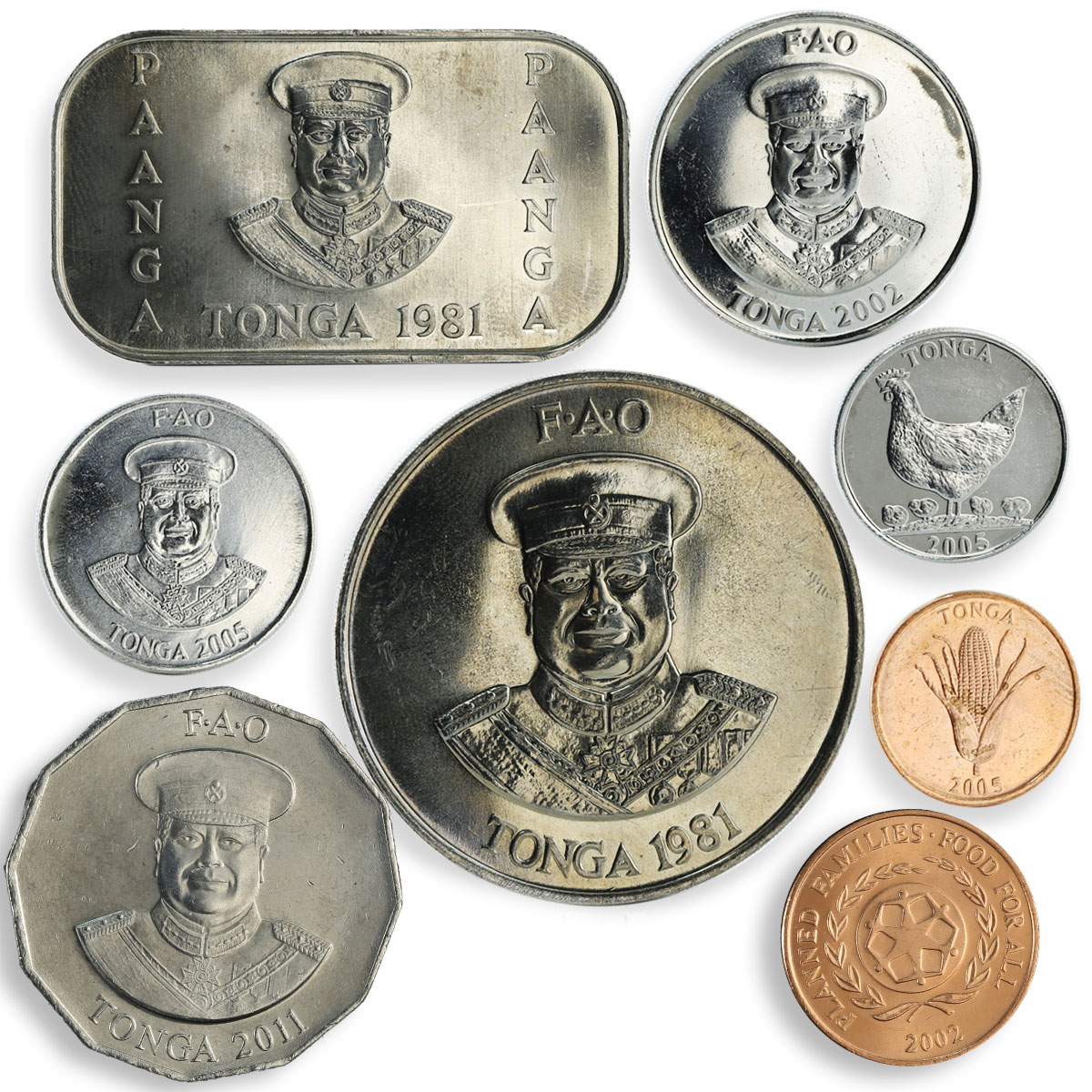 Tonga, set of 8 coins World Food Day Farming Agriculture FAO 1981 - 2011.