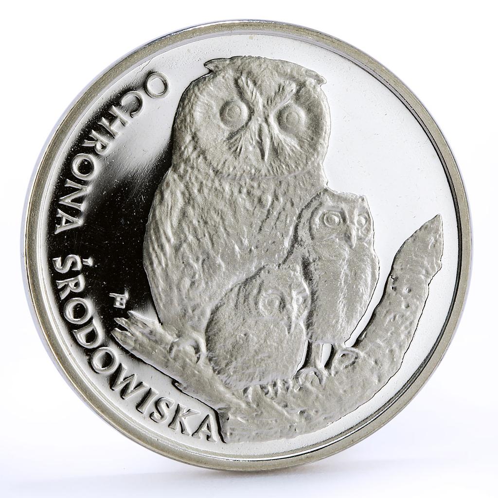 Poland 500 zlotych Endangered Wildlife Owl Birds Fauna proof silver coin 1986