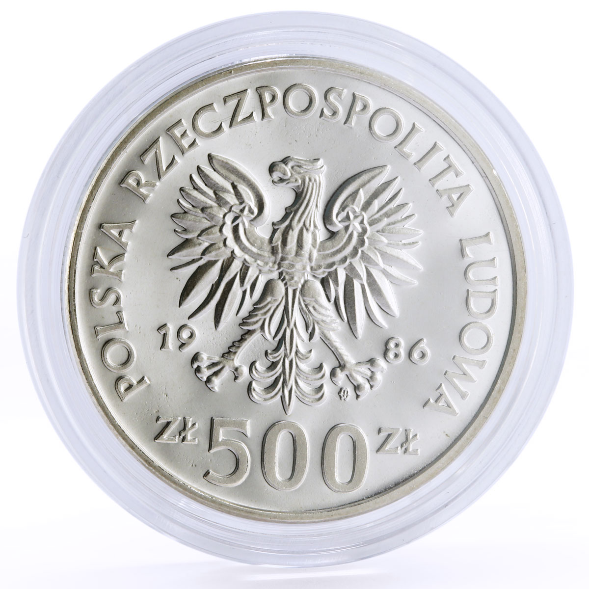 Poland 500 zlotych Endangered Wildlife Owl Birds Fauna proof silver coin 1986