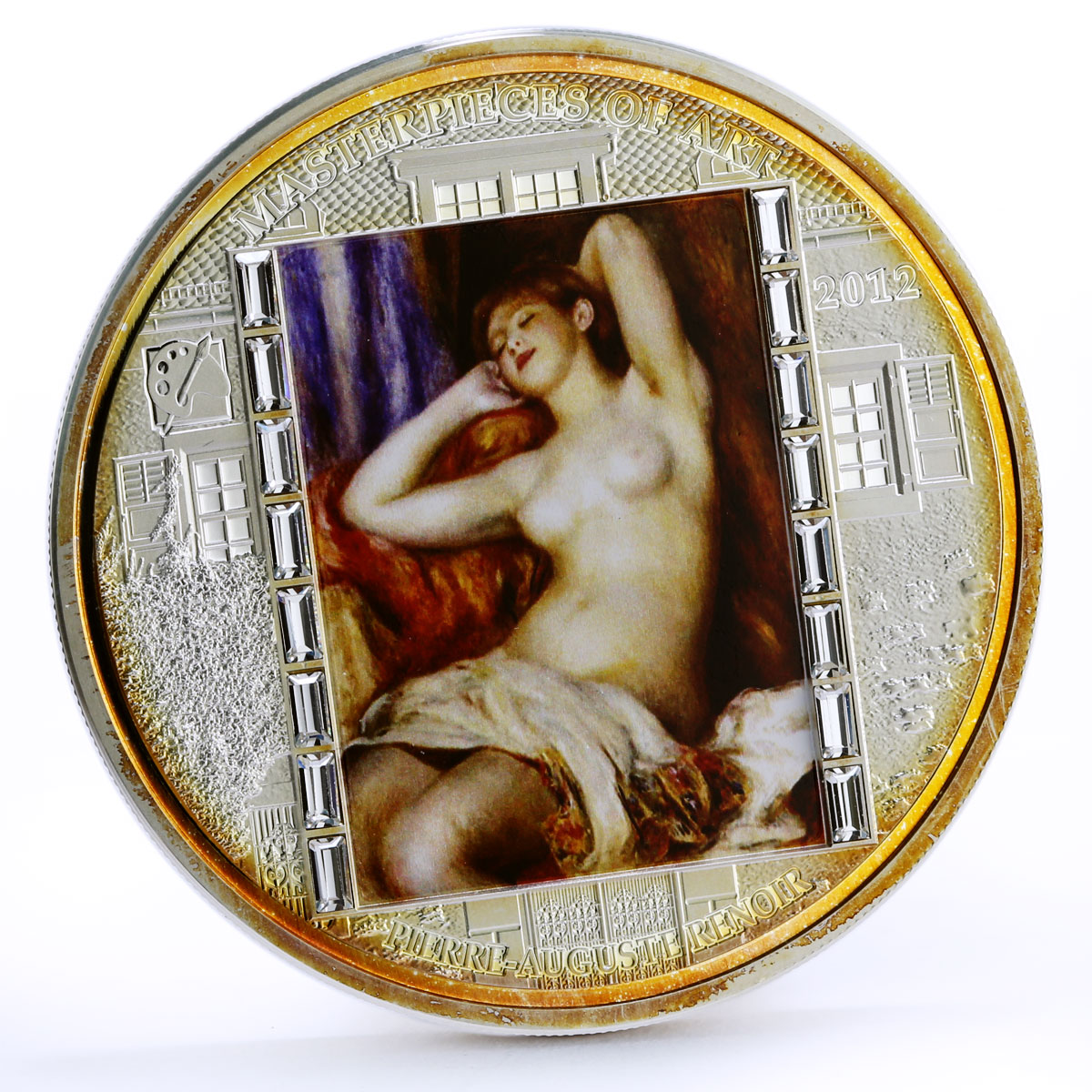 Cook Islands 20 dollars Renoir Art The Sleeping Bather colored silver coin 2012