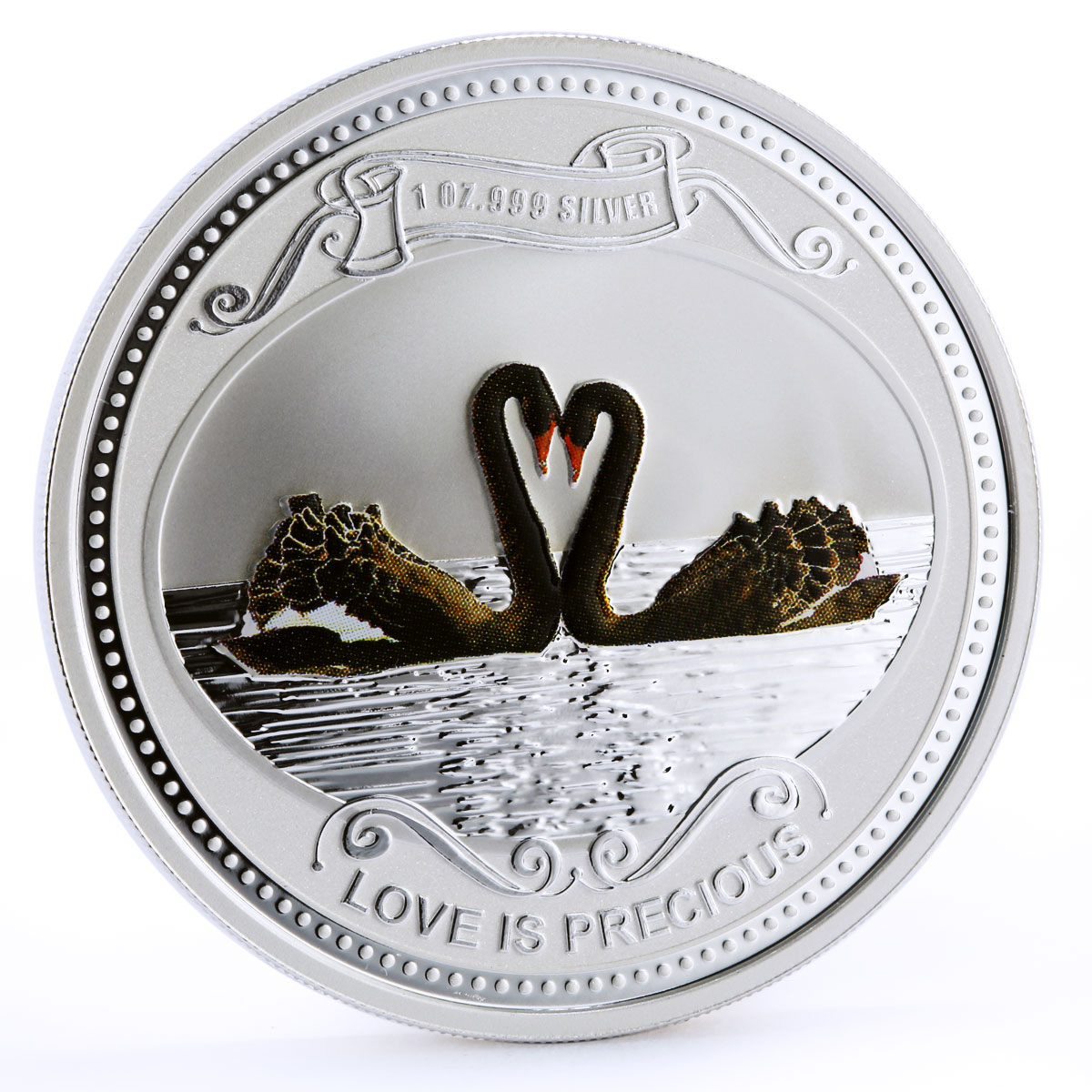 Niue 2 dollars Love is Precious Black Swans proof silver coin 2009