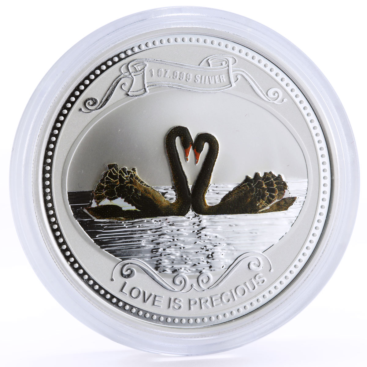 Niue 2 dollars Love is Precious Black Swans proof silver coin 2009