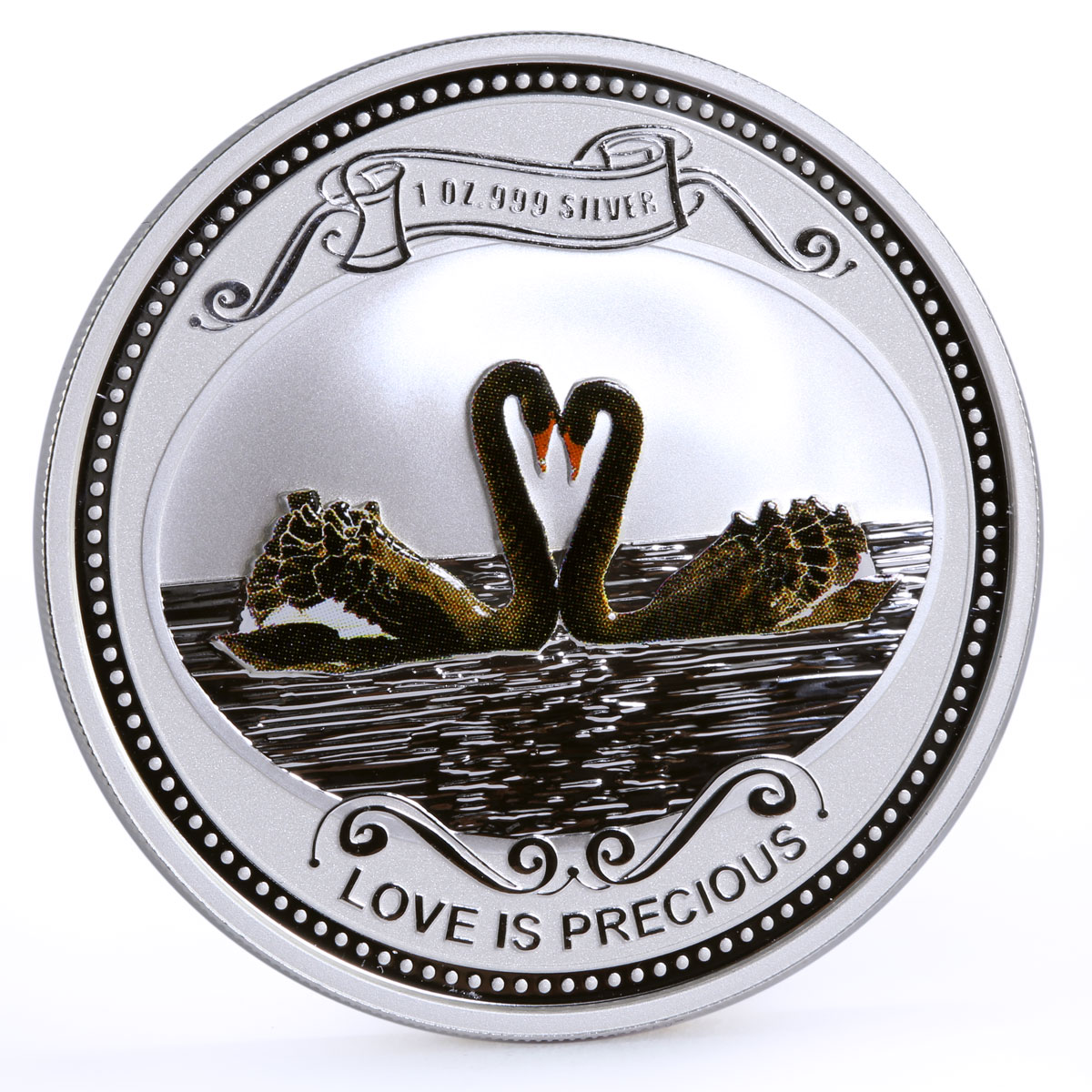 Niue 2 dollars Love is Precious Black Swans proof silver coin 2009