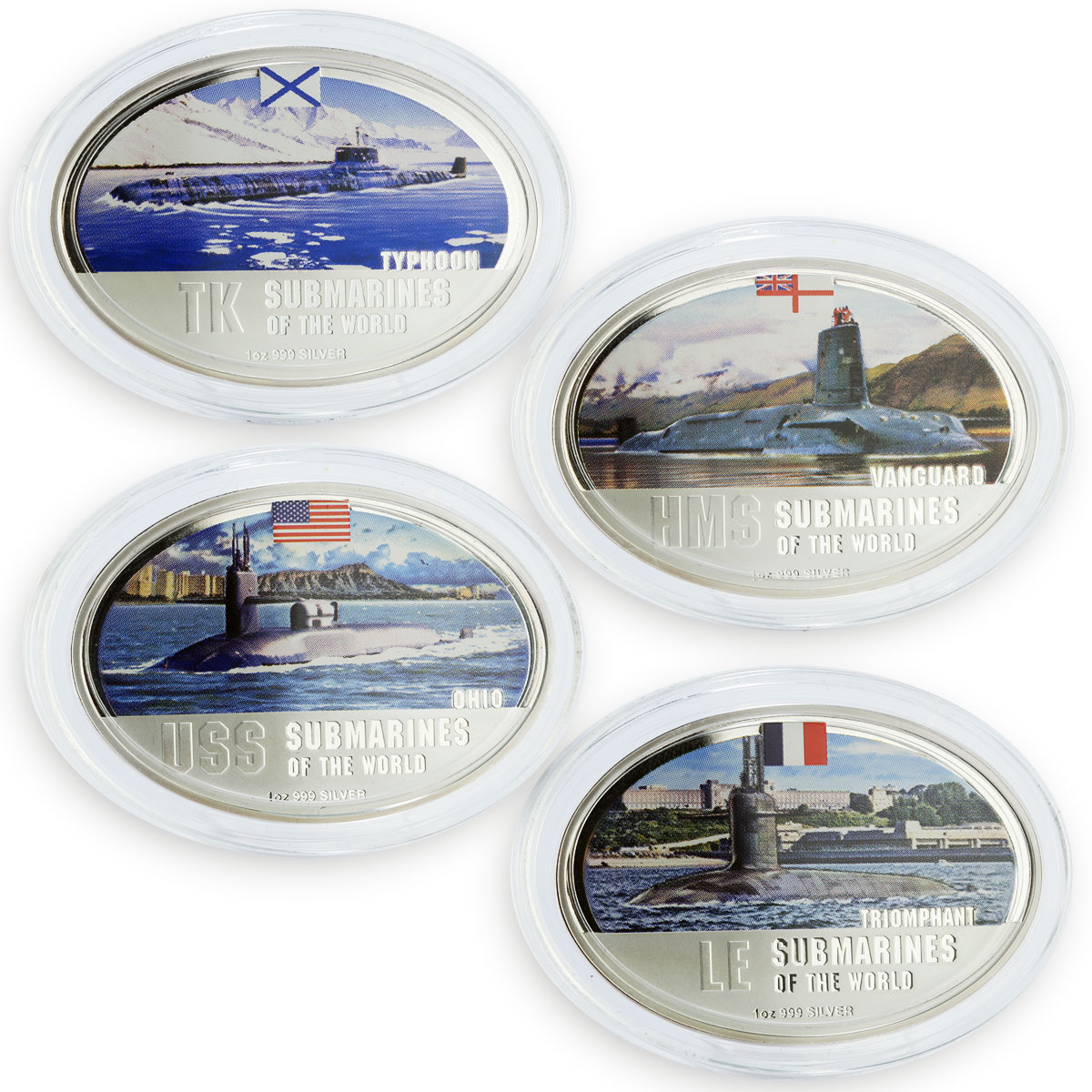 Fiji set of 4 coins Submarines of the World colored silver coins 2010