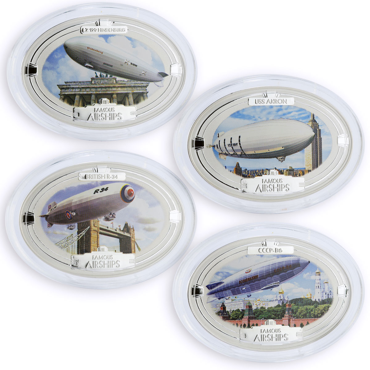 Fiji set 4 coins Famous Airships colored proof silver coins 2009