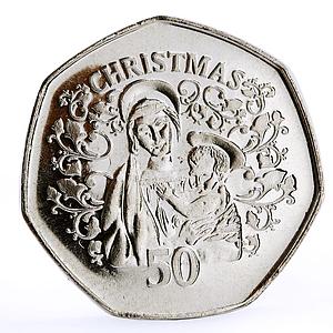 Gibraltar 50 pence Holidays Saints Christmas Mary and Jesus proof CuNi coin 2005