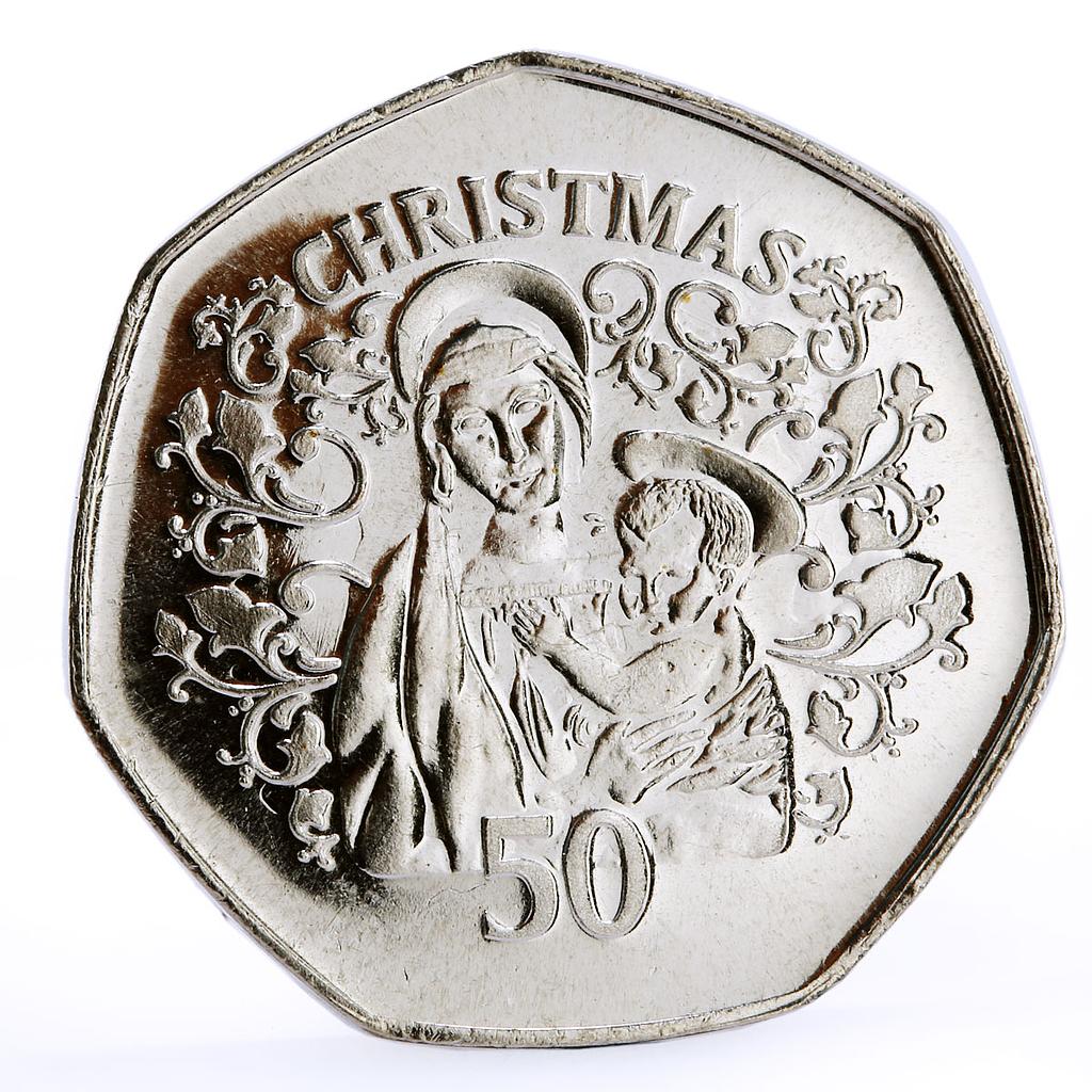 Gibraltar 50 pence Holidays Saints Christmas Mary and Jesus proof CuNi coin 2005