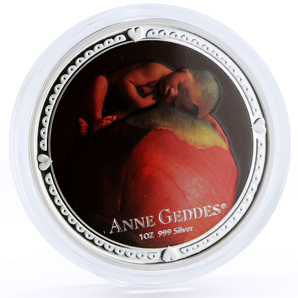 Niue 2 dollars Anne Geddes Art Baby Girl Apple colored silver coin 2012