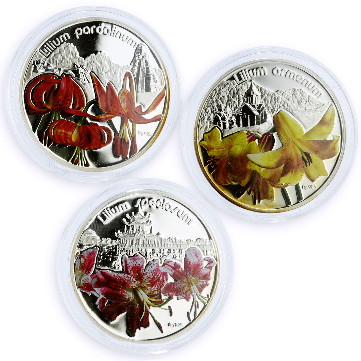 Niue set of 3 coins Magical Flowers Lillies colored proof silver coins 2012