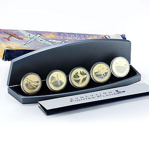 Tuvalu set of 5 coins Fighter Planes Evolution gilded silver coins 2006