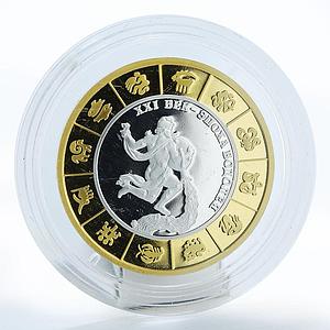 Transnistria 3 rubles XXI Century Age Aquarius Zodiac silver gilded coin 2007