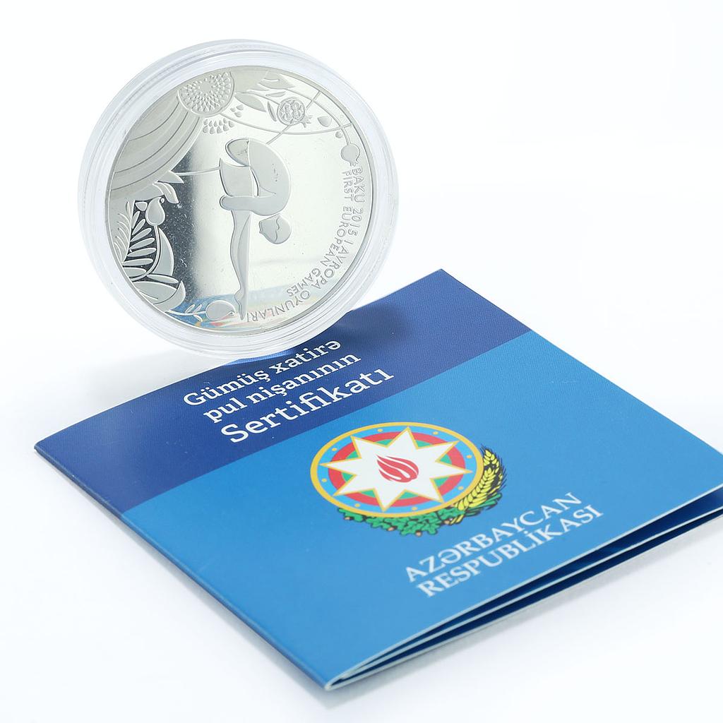 Azerbaijan 5 manat European Games in Baku Diving silver coin 2015