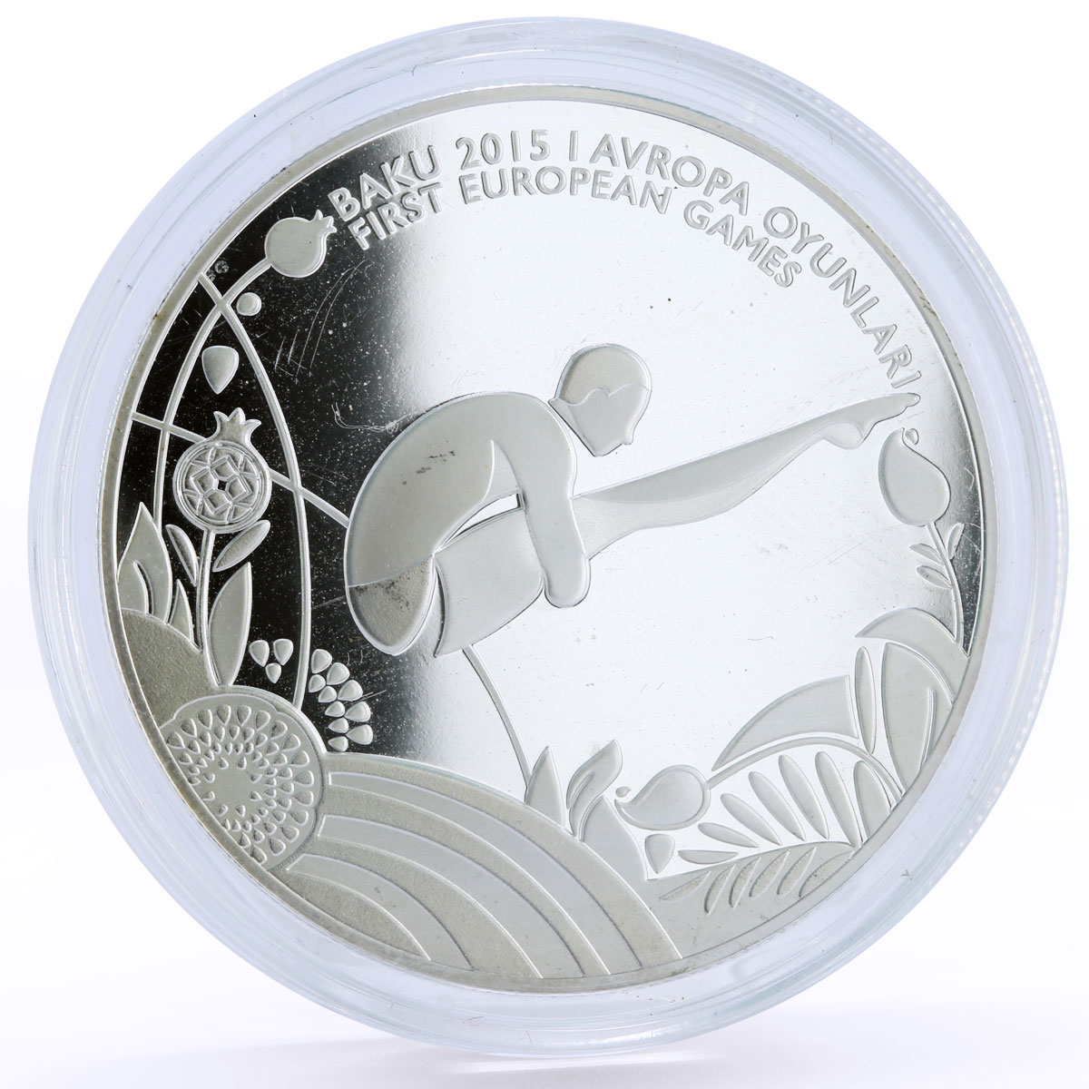 Azerbaijan 5 manat European Games in Baku Diving silver coin 2015