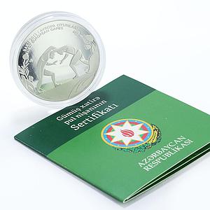Azerbaijan 5 manat European Games in Baku Wrestling silver coin 2015