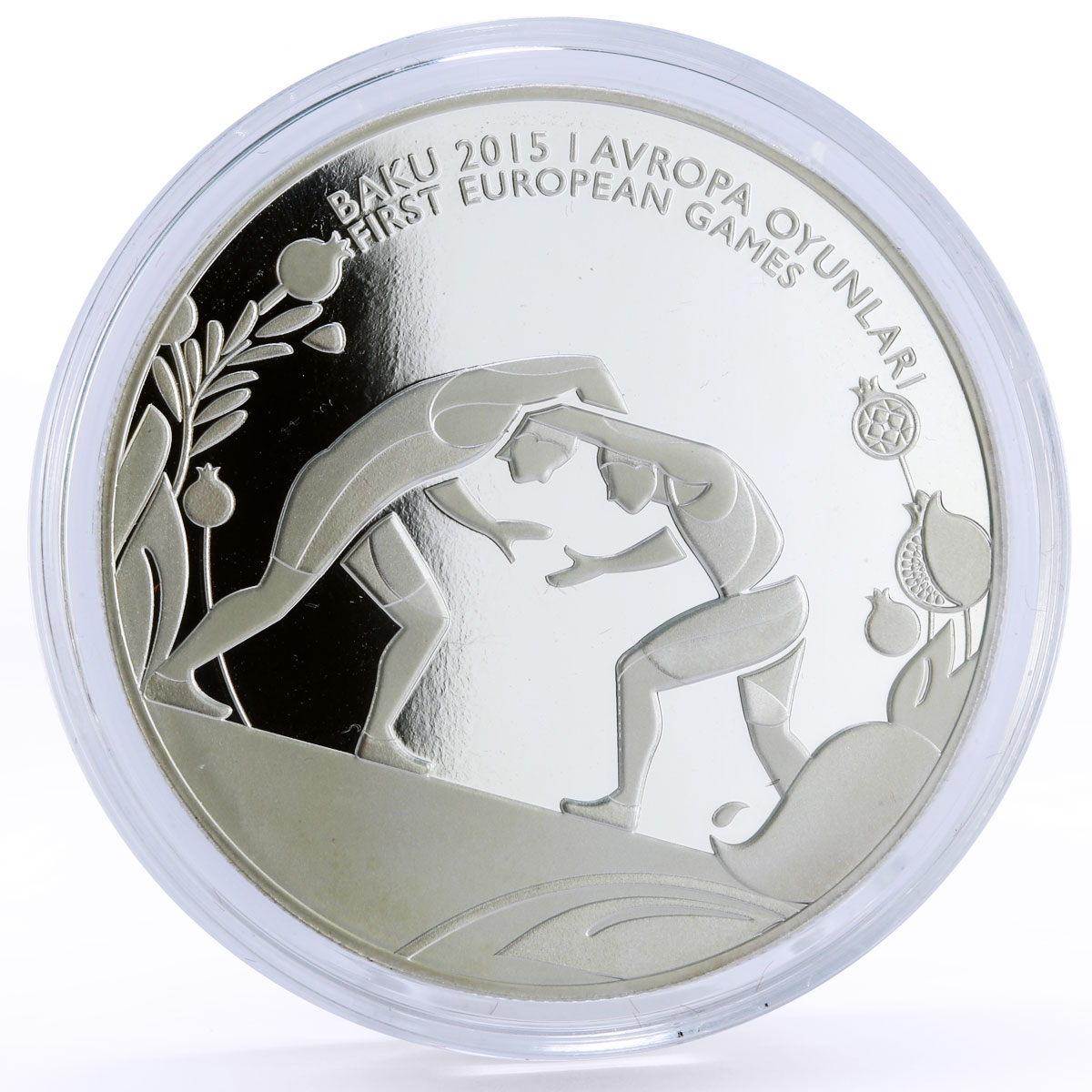 Azerbaijan 5 manat European Games in Baku Wrestling silver coin 2015