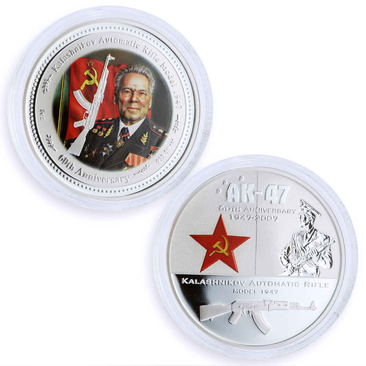 Cook Islands set of 2 coins 60 Years to Kalashnikov Rifle AK-47 silver coin 2007
