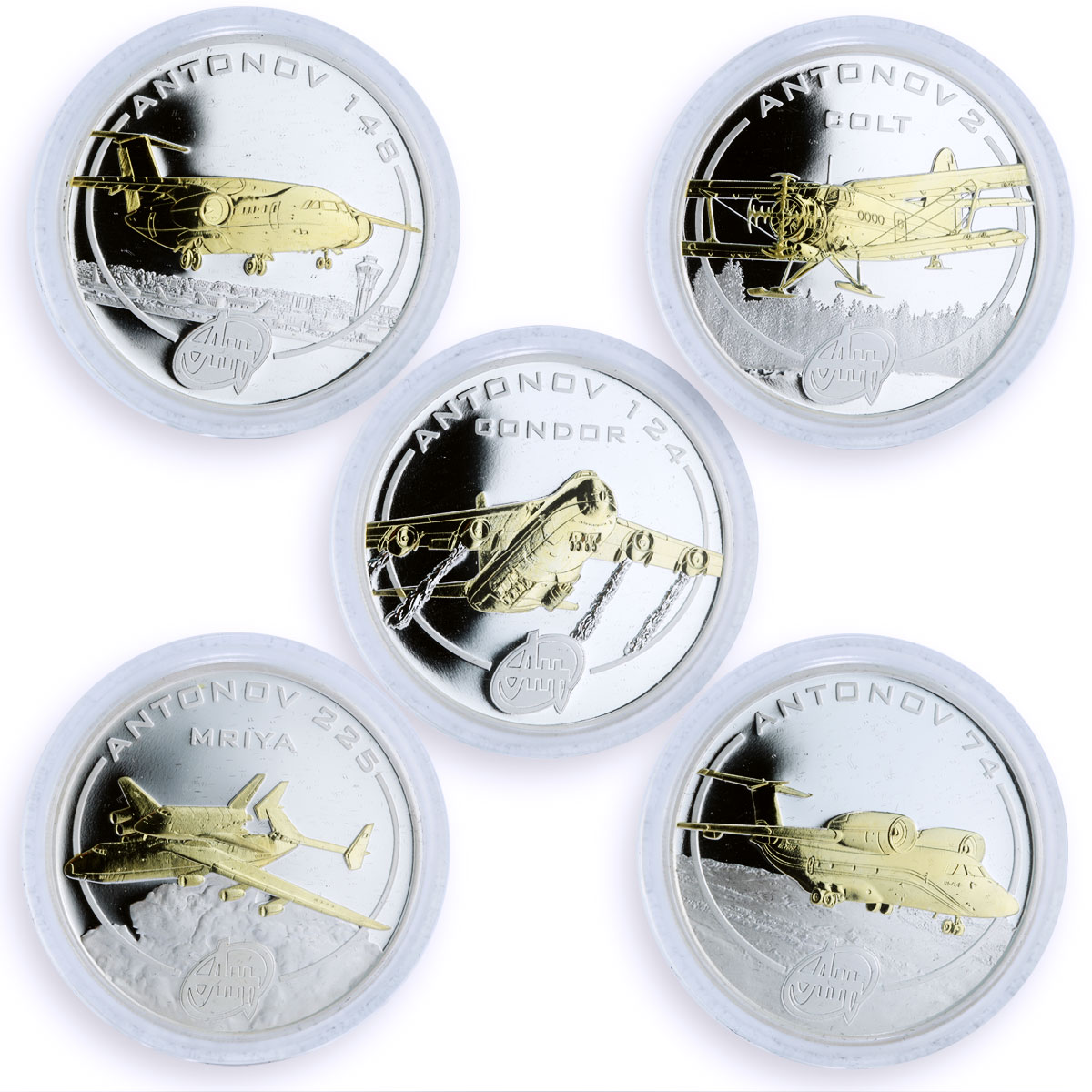 Cook Islands set of 5 coins Antonov Aircrafts gilded silver coins 2008