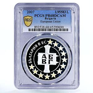 Bulgaria 1,95583 leva European Union Alphabet PR68 PCGS silver coin 2007