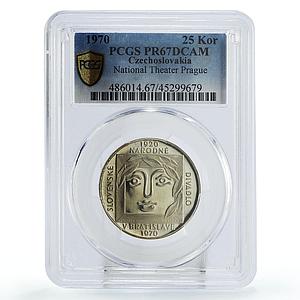Czechoslovakia 25 korun Prague Theater Female Face PR67 PCGS silver coin 1970