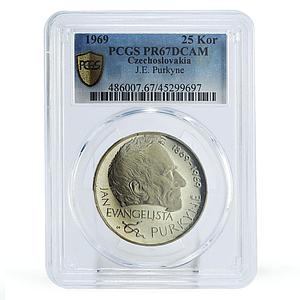 Czechoslovakia 25 korun 100 Anniversary Death Purkyne PR67 PCGS silver coin 1969