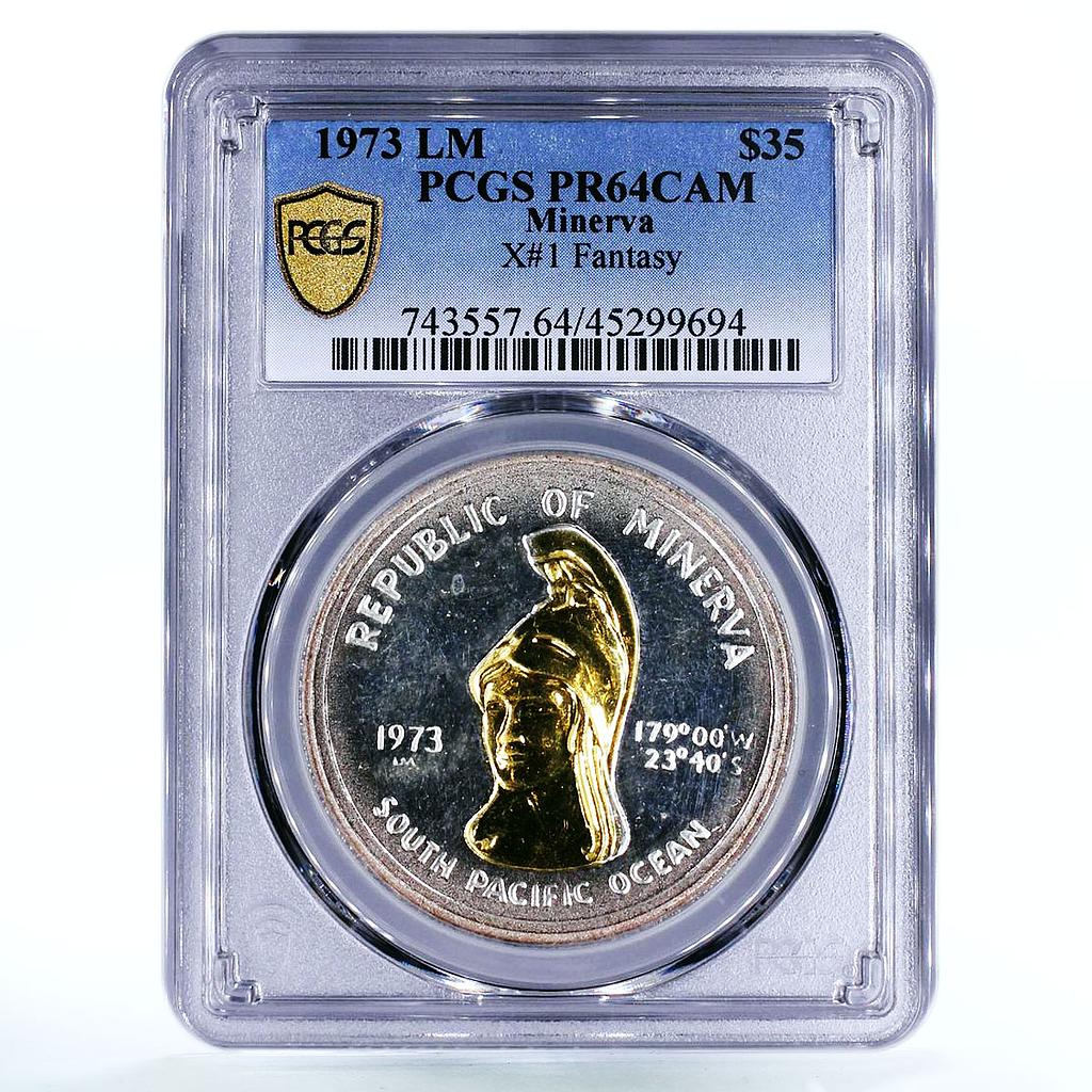 Minerva 35 dollars X1 Fantasy Torch Helmeted Woman PR64 PCGS silver coin 1973