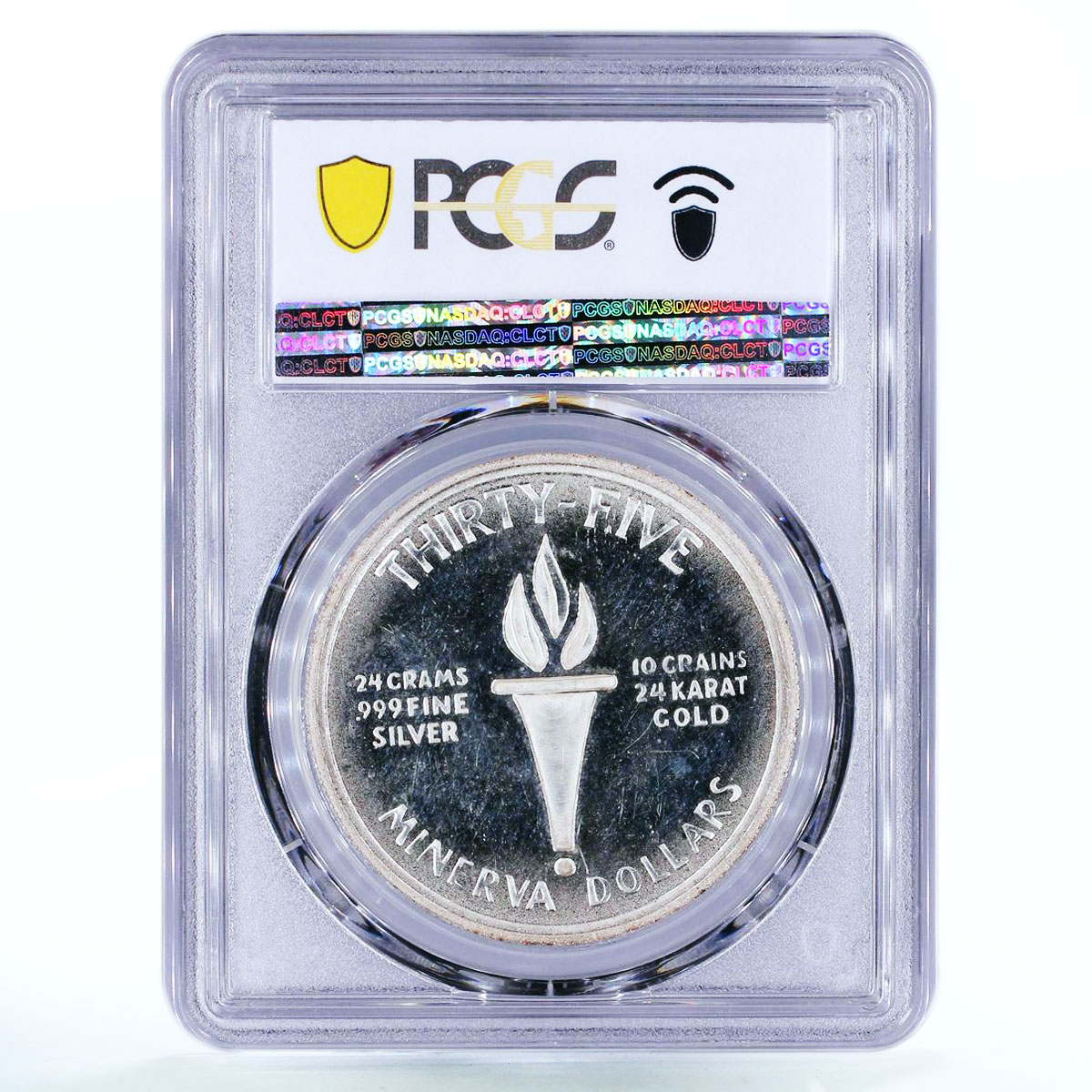 Minerva 35 dollars X1 Fantasy Torch Helmeted Woman PR64 PCGS silver coin 1973