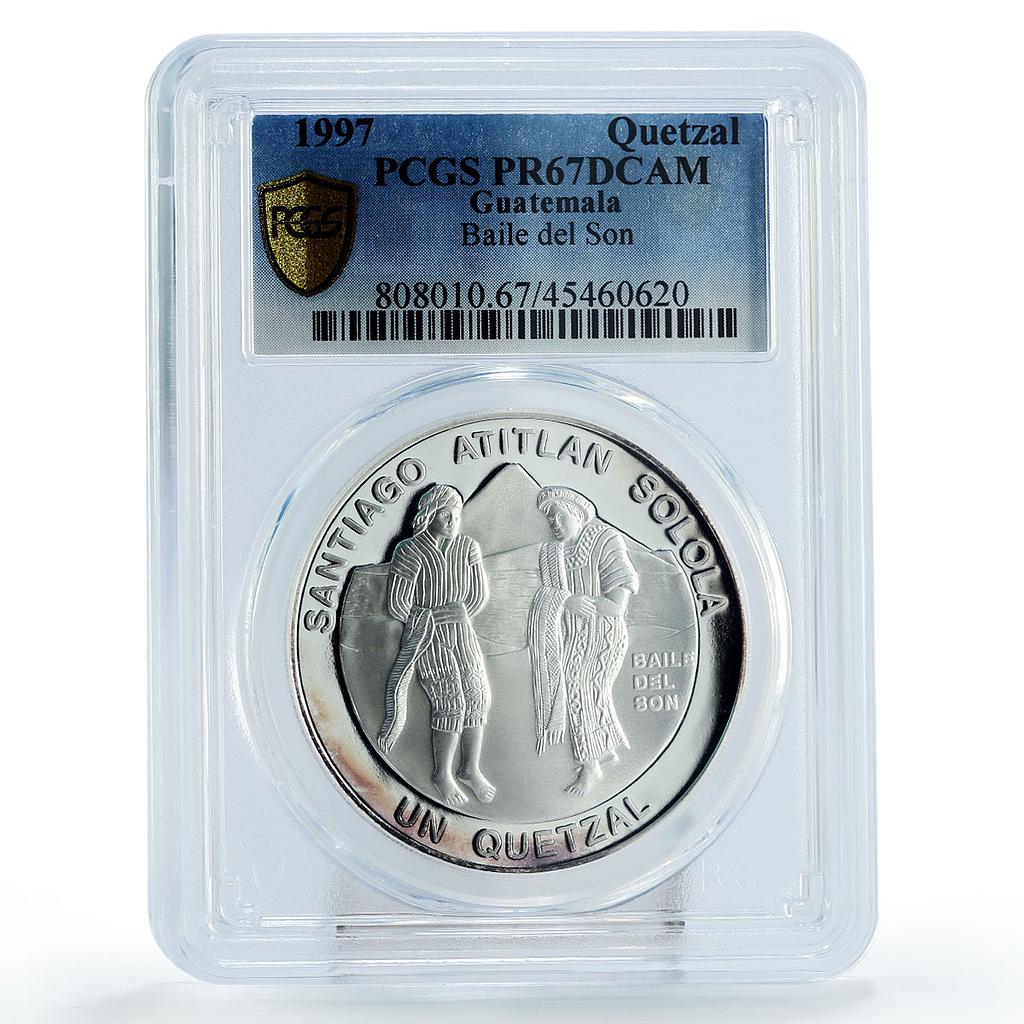 Guatemala 1 quetzal Traditional Female Dance of Sun PR67 PCGS silver coin 1997