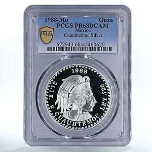 Mexico 1 onza Aztec Leader Cuauhtemoc PR68 PCGS silver medal coin 1988