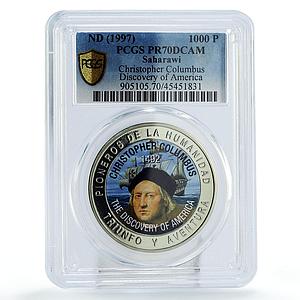 Saharawi 1000 pesetas Discovery of America Columbus PR70 PCGS CuNi coin 1997