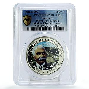 Saharawi 1000 pesetas Modern Olympics Pierre Coubertin PR69 PCGS CuNi coin 1997