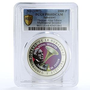 Saharawi 1000 pesetas Inventor Thomas Alva Edison PR68 PCGS CuNi coin 1997