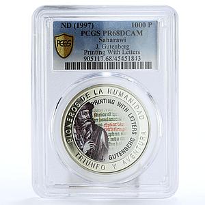 Saharawi 1000 pesetas Printing With Letters Gutenberg PR68 PCGS CuNi coin 1997