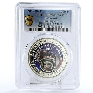 Saharawi 1000 pesetas 1st Man in Space Yuri Gagarin PR68 PCGS CuNi coin 1997