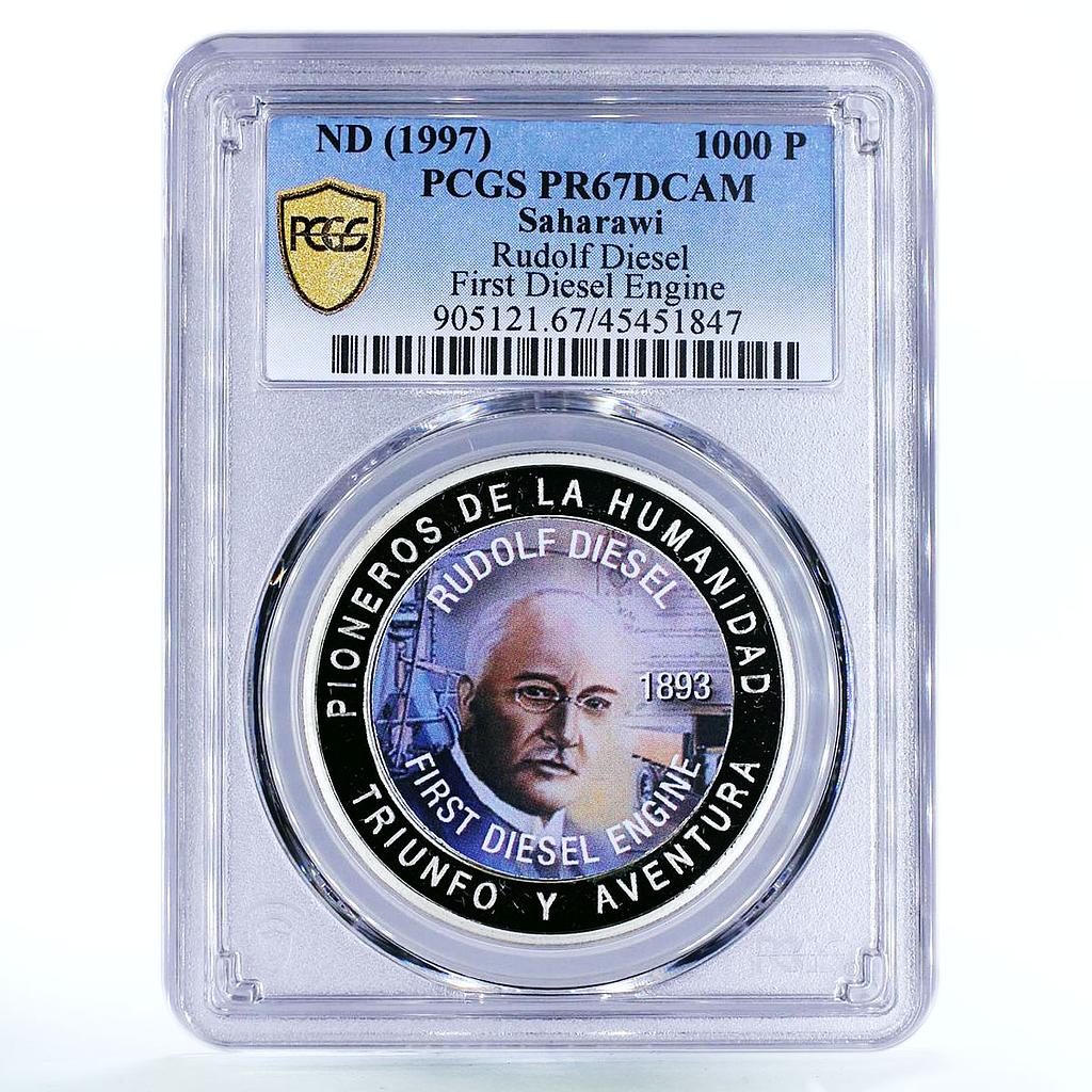 Saharawi 1000 pesetas 1st Diesel Engine Rudolf Diesel PR67 PCGS CuNi coin 1997