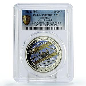 Saharawi 1000 pesetas 1st Airplane Flight Orvill Wright PR69 PCGS CuNi coin 1997