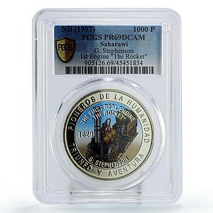 Sahrawi 1000 pesetas 1st Engine The Rocket Stephenson PR69 PCGS CuNi coin 1997