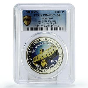 Saharawi 1000 pesetas 1st Diving Depth Auguste Piccard PR69 PCGS CuNi coin 1997